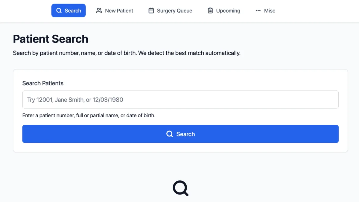 Patient registry screen of the Eltrus practice management system