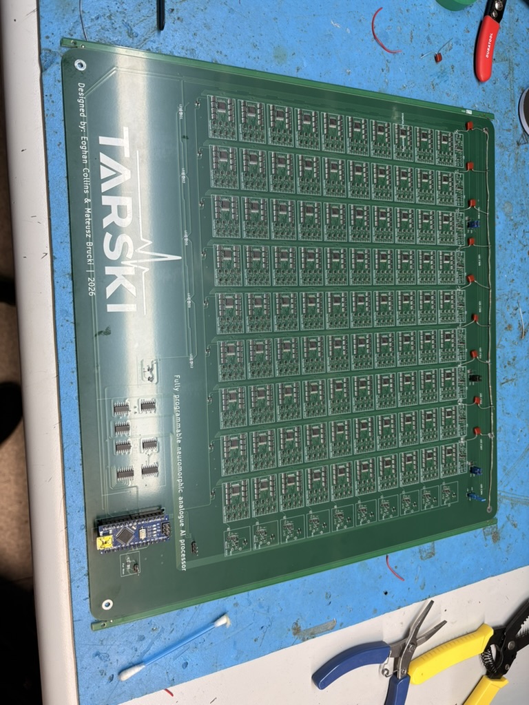Tarski board populated with components and microcontroller